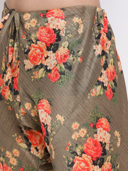 Vastramay Men's Orange Twill Jacket, Printed Kurta and Pyjama Set